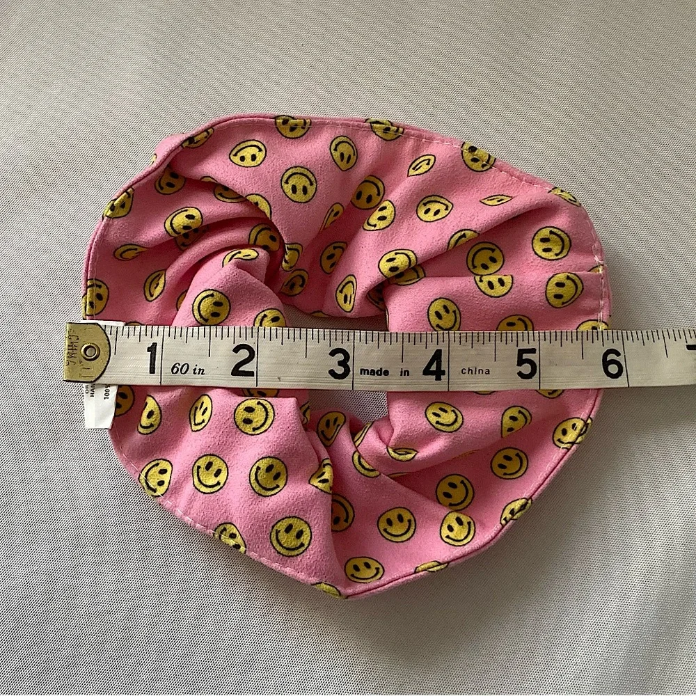 ⭐️ Towel Scrunchies Set Of Three Pink And Yellow Smiley Face Pattern